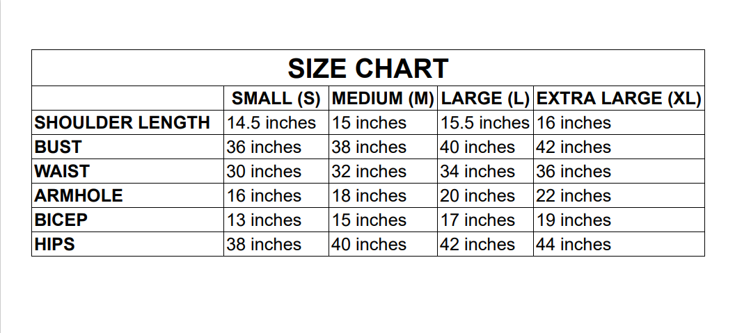 Size chart  Size chart