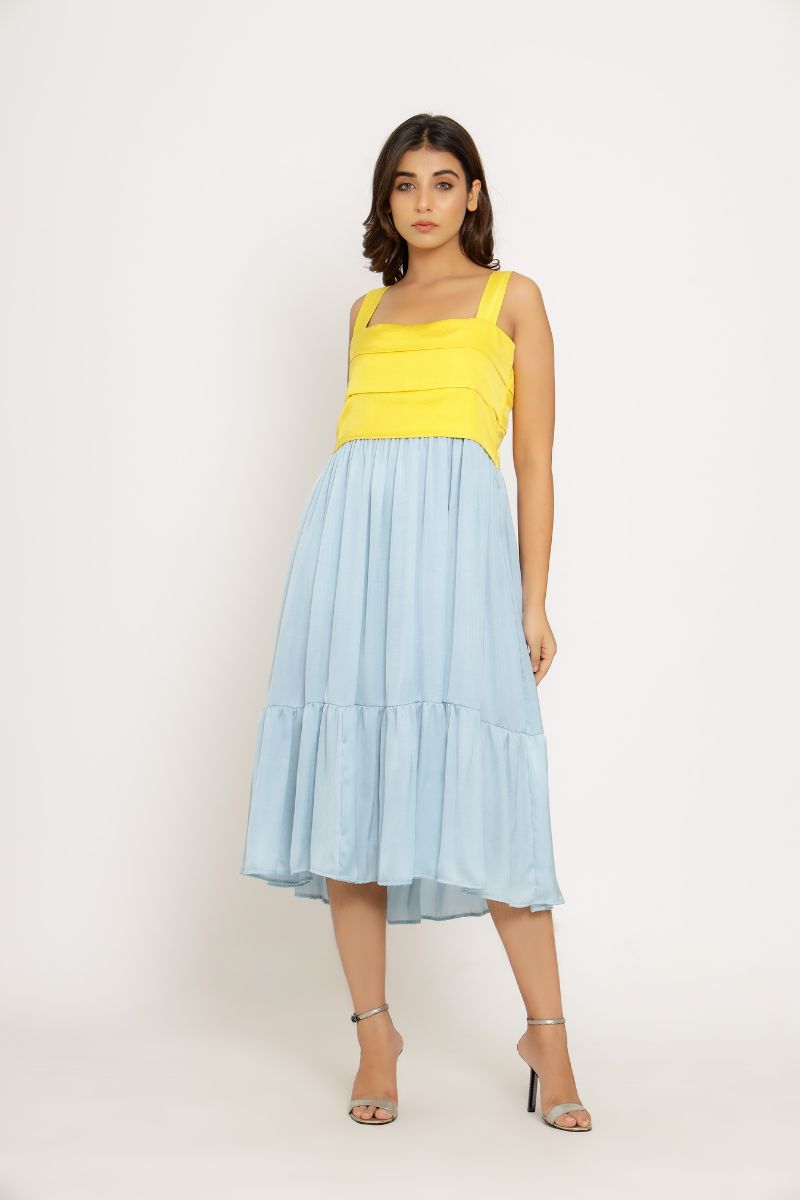 Yellow-Ice Blue Midi Dress