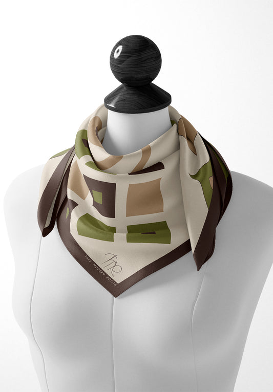 Starry Night Tendrils Silk Scarf - Olive