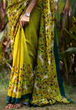 Deer Delight Crepe Saree - Parrot Green