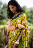 Deer Delight Crepe Saree - Parrot Green