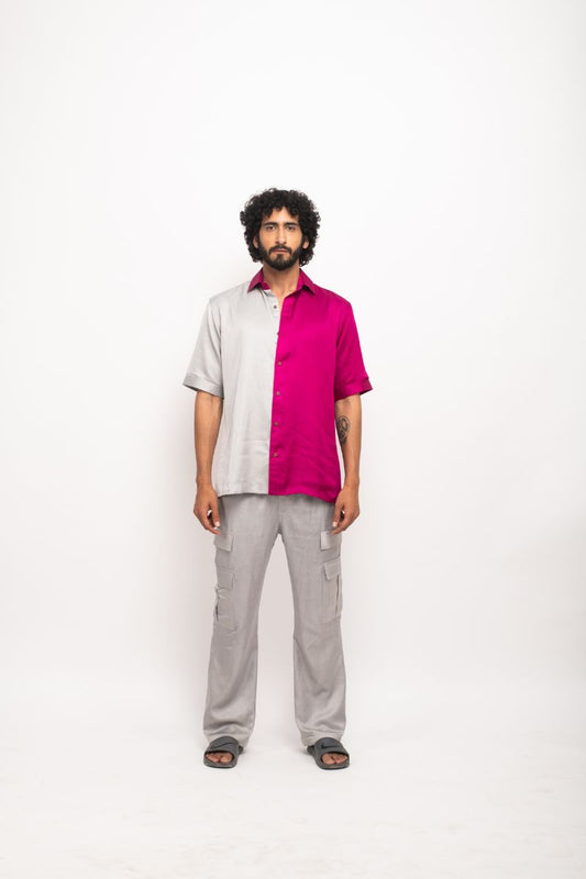 Grey-Wine Colorblocked Shirt