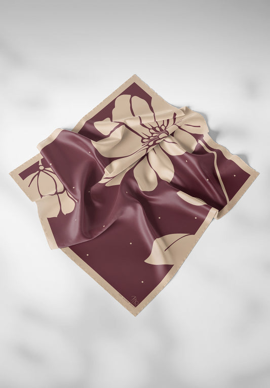 Petal Unfurling Silk Scarf - Burgundy