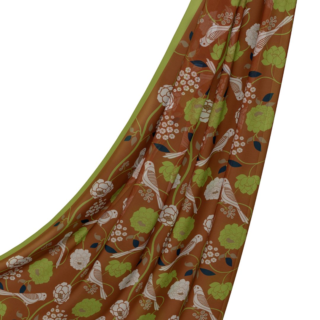 Flora and Fauna Crepe Saree - Tan