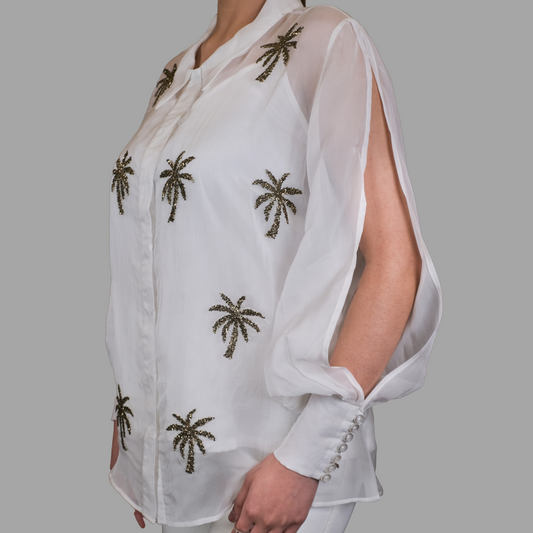 Ivory Palm Organza Shirt & Inner