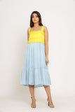 Yellow-Ice Blue Midi Dress