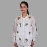 Ivory Palm Organza Shirt & Inner