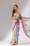 Bouquet Breeze Crepe Saree - Sea Green