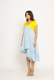 Yellow-Ice Blue Asymmetrical Dress