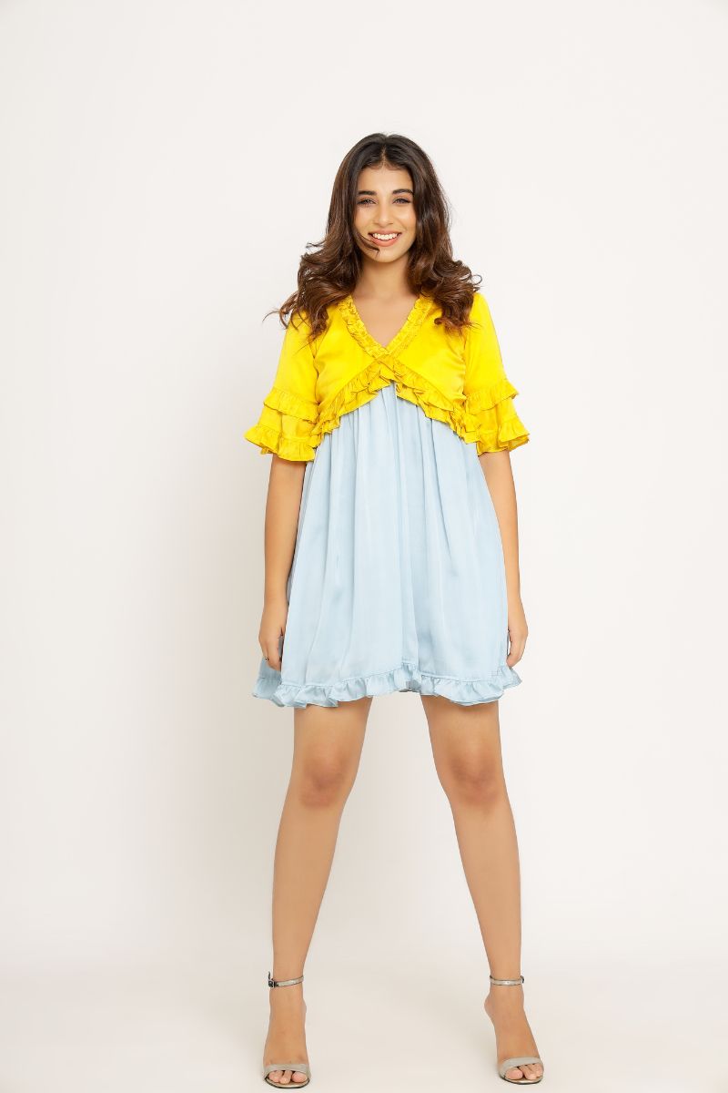 Yellow-Ice Blue Frill Dress