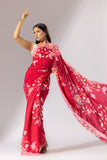 Floral Symphony Crepe Saree - Red