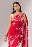 Floral Symphony Crepe Saree - Red