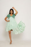 Teal-Tea Green Asymmetrical Dress