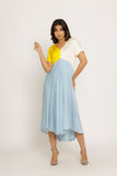 Yellow-Ice Blue V Neck Midi Dress