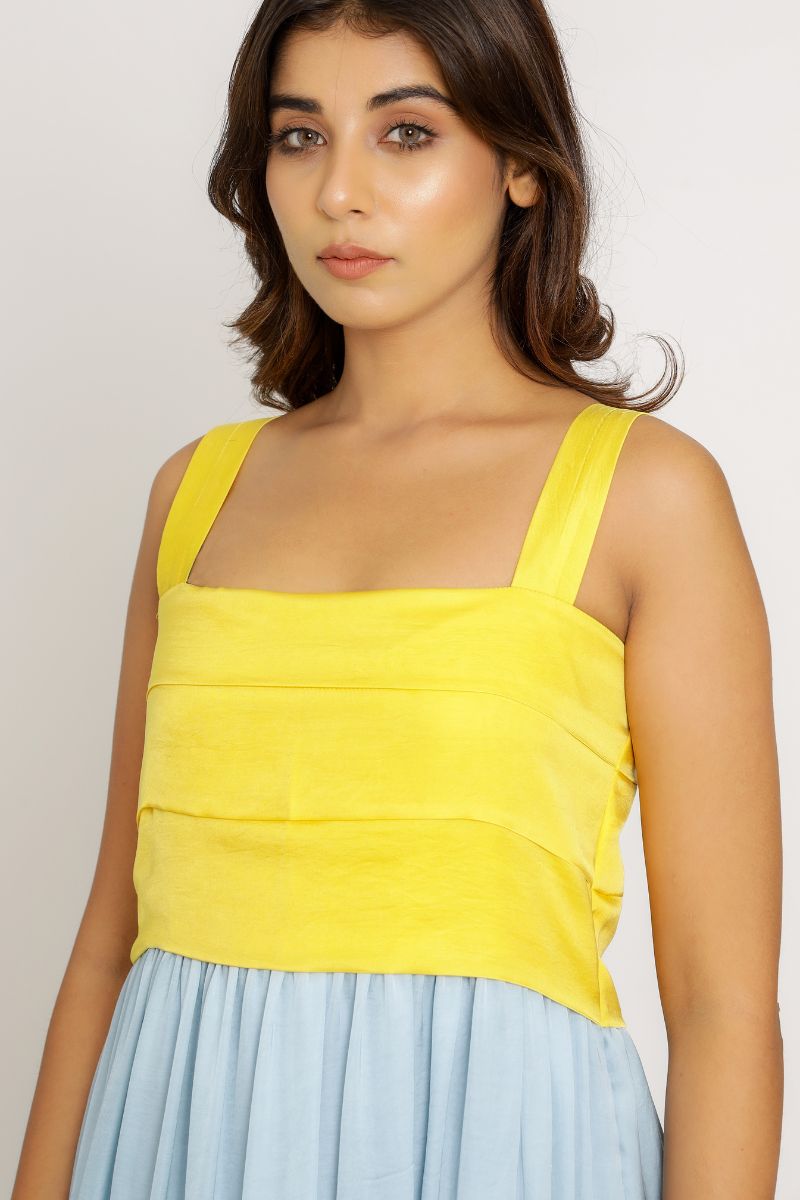 Yellow-Ice Blue Midi Dress