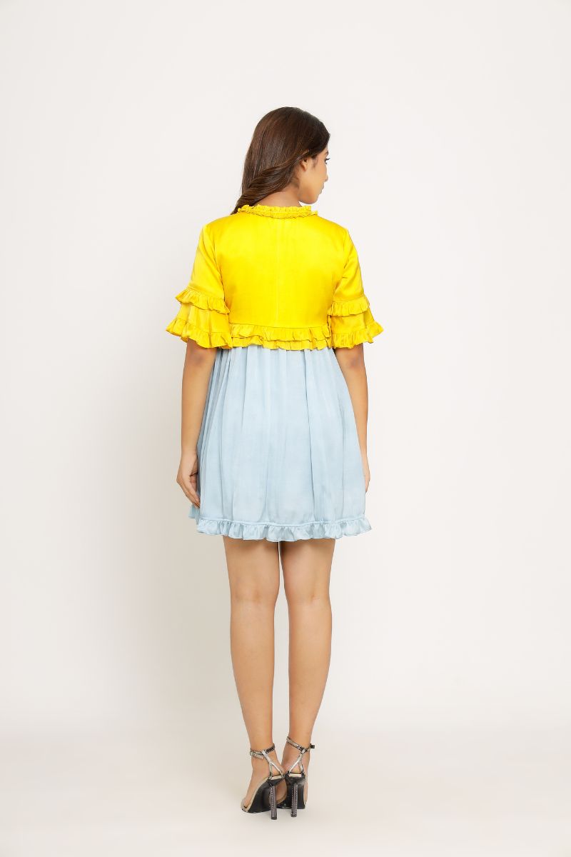 Yellow-Ice Blue Frill Dress