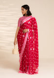 Floating Petals Satin Georgette Saree - Red