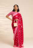 Floating Petals Satin Georgette Saree - Red