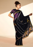 Floral Swirl Satin Georgette Saree - Deep Purple