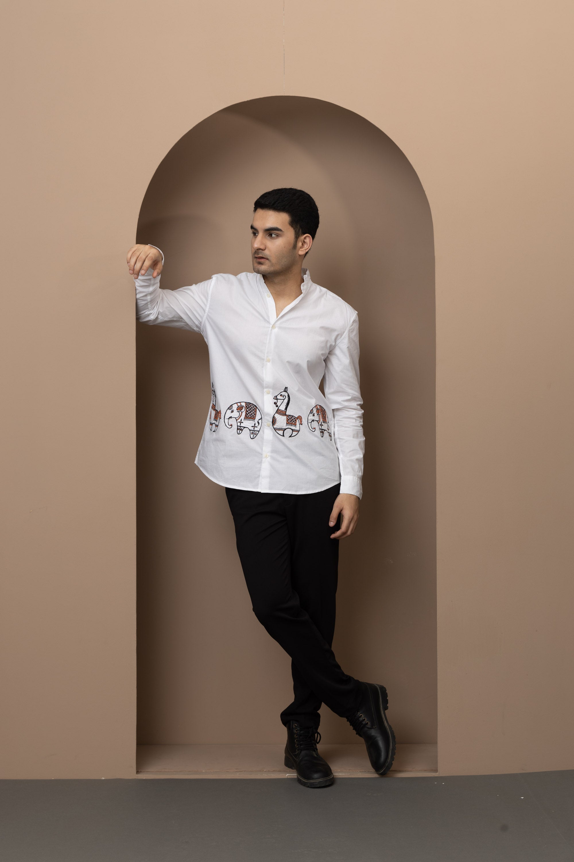 Elephant Horse Shirt Men - White