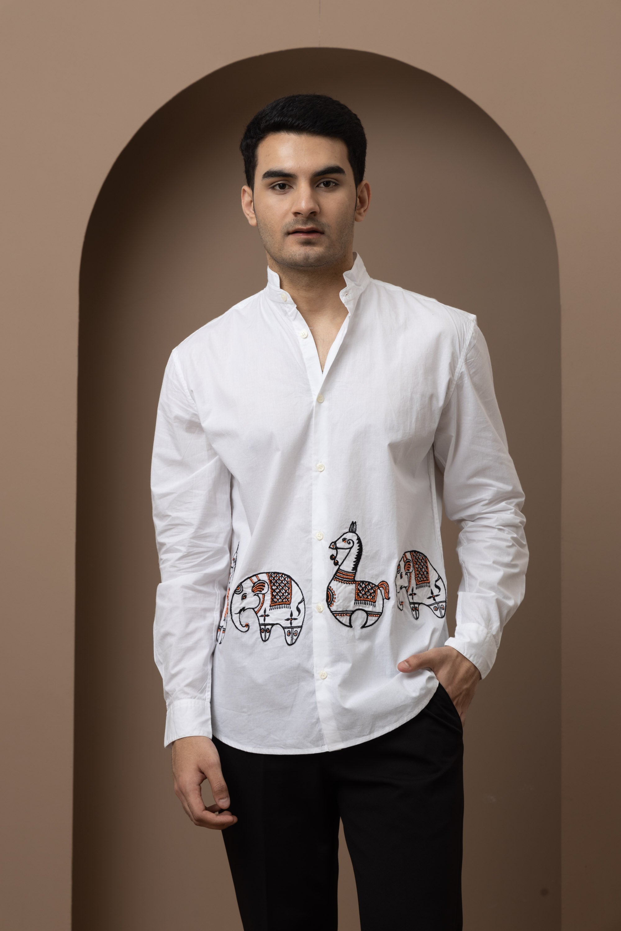 Elephant Horse Shirt Men - White