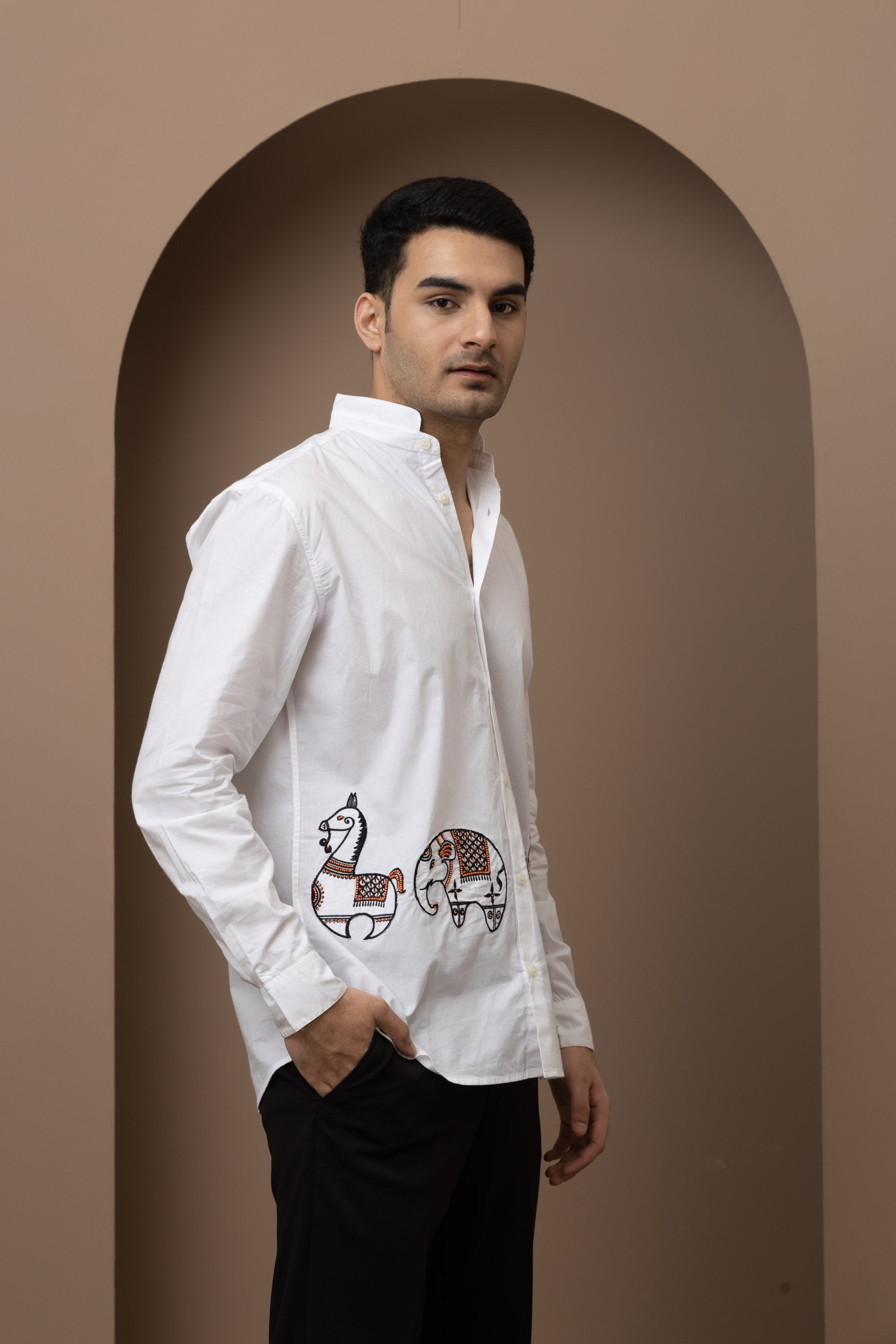 Elephant Horse Shirt Men - White