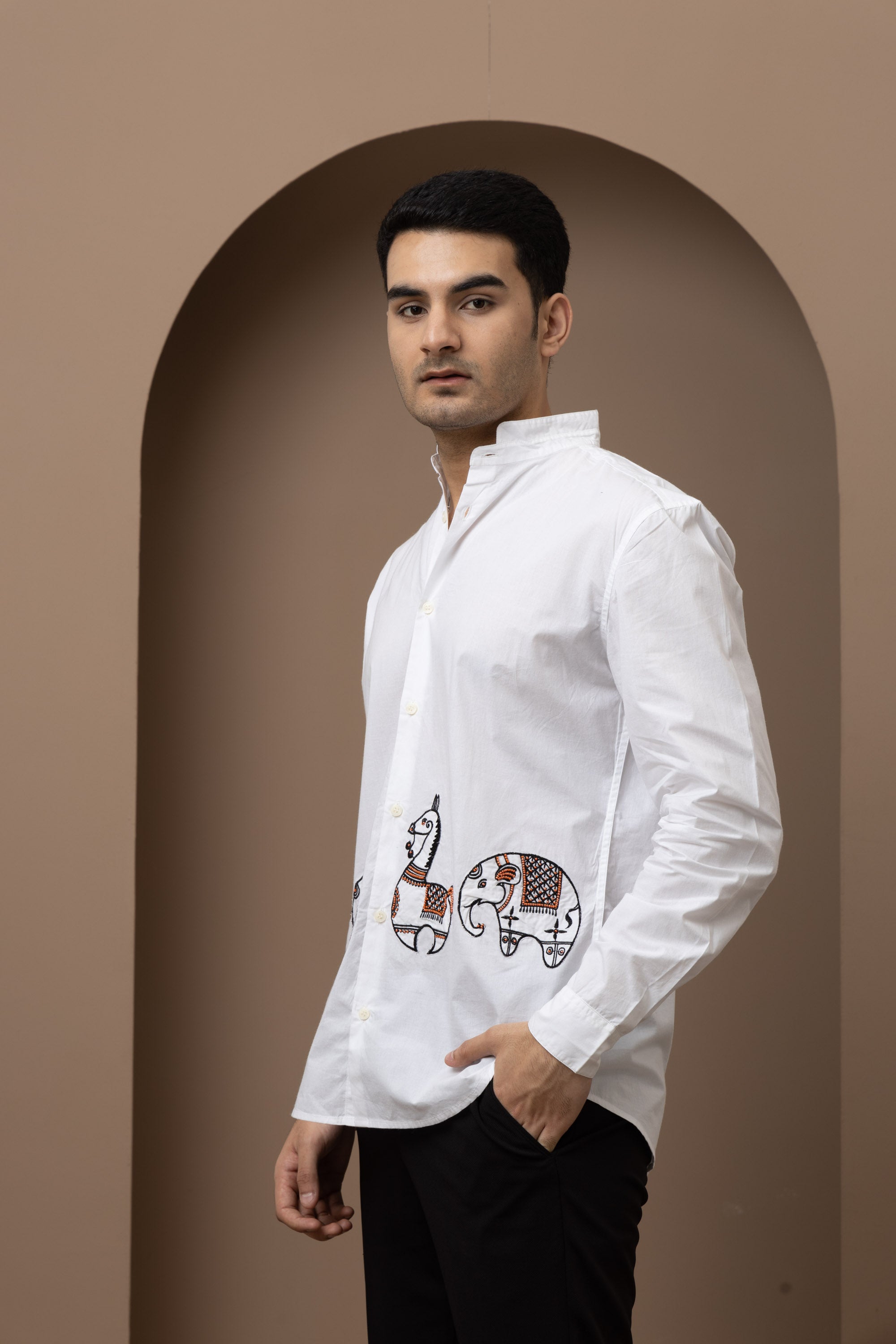 Elephant Horse Shirt Men - White