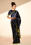 Floral Orbit Satin Georgette Saree - Dark Blue