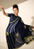 Floral Orbit Satin Georgette Saree - Dark Blue