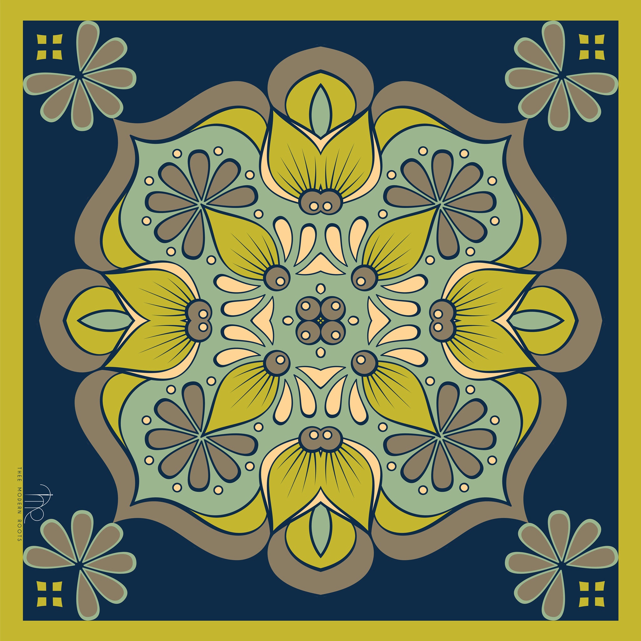 Sacred Geometry Cotton Scarf - Navy