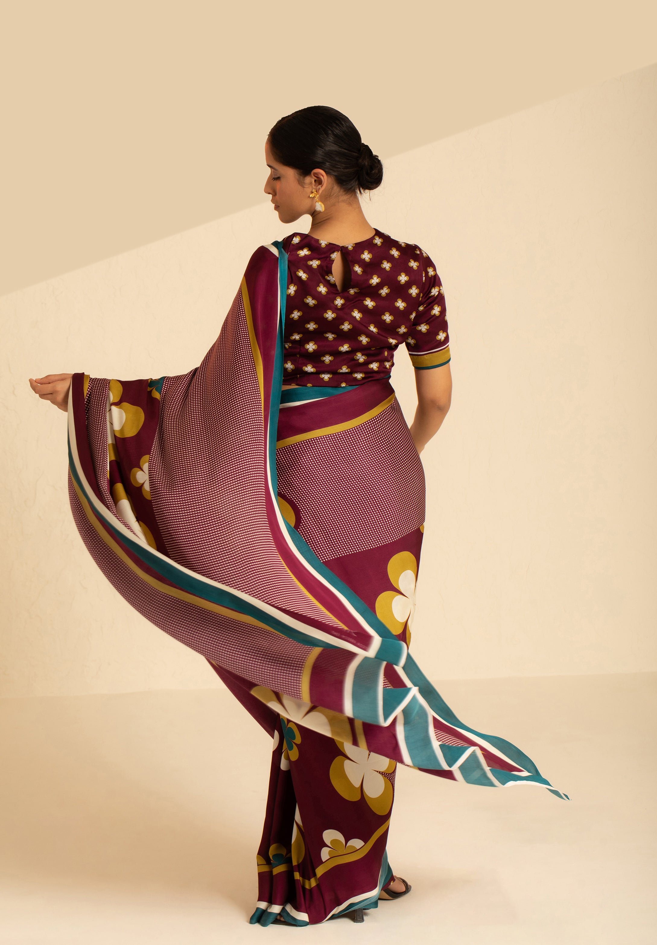 Retro Fusion Satin Georgette Saree - Maroon