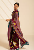 Retro Fusion Satin Georgette Saree - Maroon