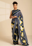 Retro Revival Satin Georgette Saree - Navy