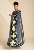 Retro Revival Satin Georgette Saree - Navy