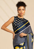 Retro Revival Satin Georgette Saree - Navy