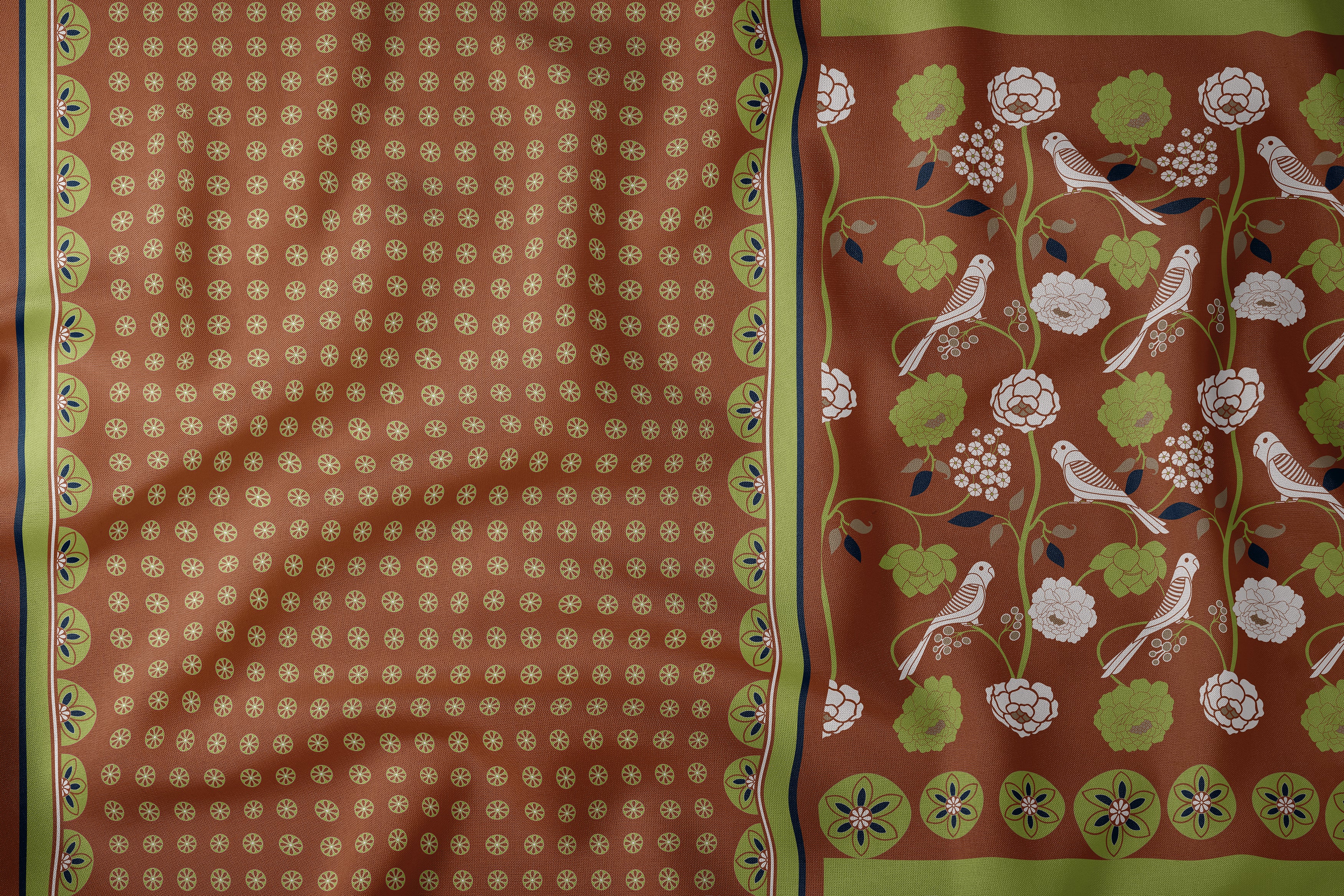 Flora and Fauna Crepe Saree - Tan