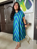 Green & Blue Stripes Flared Shirt Dress